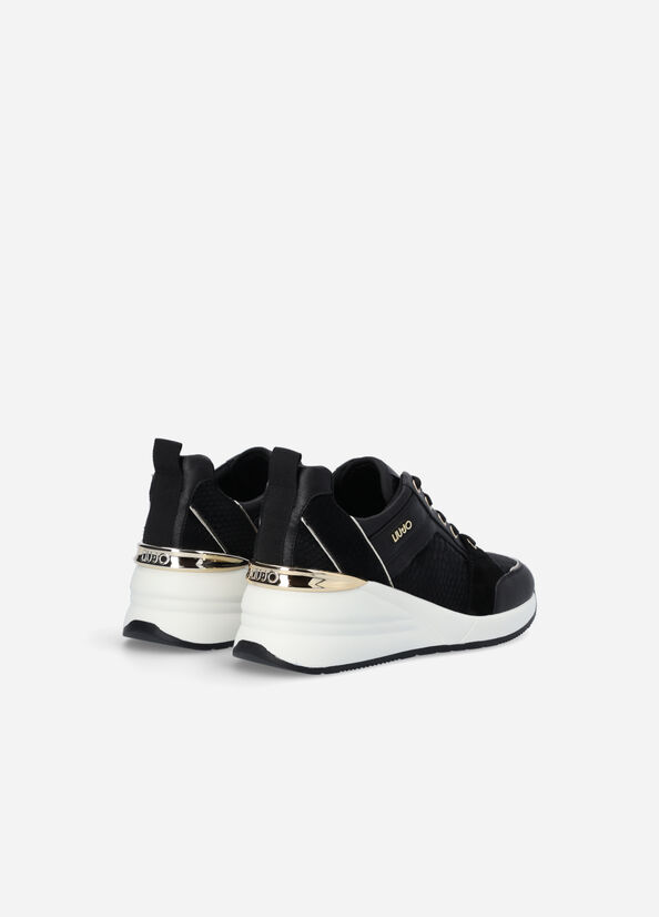 Black Women's Liu Jo Leather With Wedge Sneakers | PTI-274931