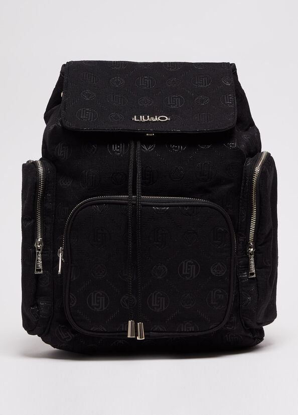 Black Women's Liu Jo Monogram Backpacks | HSE-172459