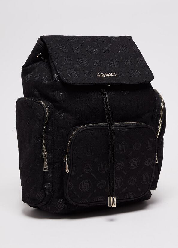 Black Women's Liu Jo Monogram Backpacks | HSE-172459