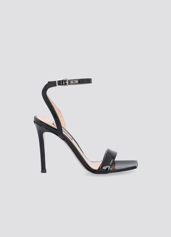 Black Women\'s Liu Jo Patent Leather Heeled Sandals | XBP-786542