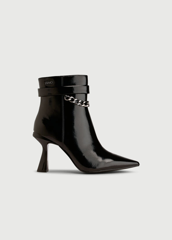 Black Women's Liu Jo Patent With Chain Ankle Boots | YVD-275691