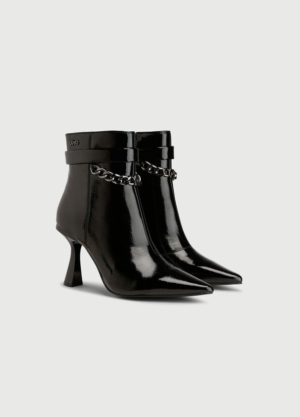 Black Women's Liu Jo Patent With Chain Ankle Boots | YVD-275691