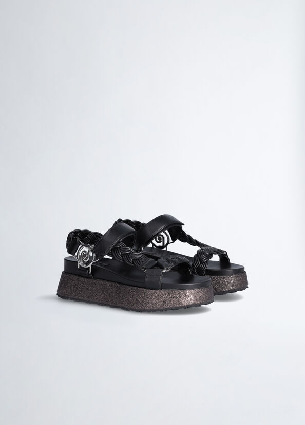 Black Women's Liu Jo Platform With Braiding Sandals | LHU-463701