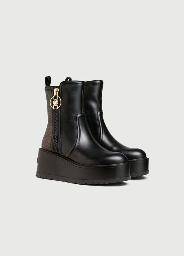 Black Women's Liu Jo Platform With Monogram Details Ankle Boots | AIS-186549