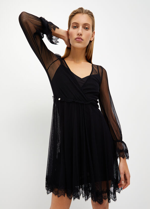 Black Women\'s Liu Jo Plumetis Tulle Dress | UGE-806574