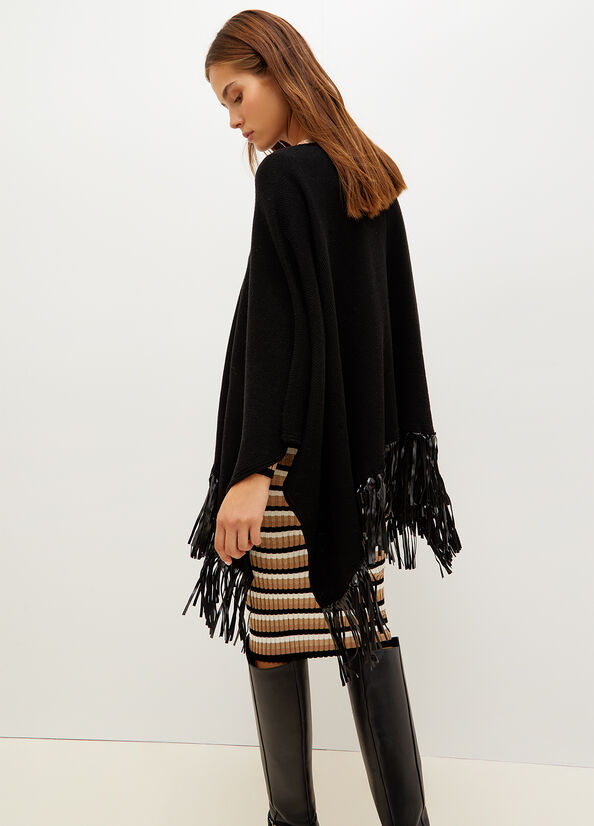 Black Women's Liu Jo Poncho With Fringes Coats | LIR-092415