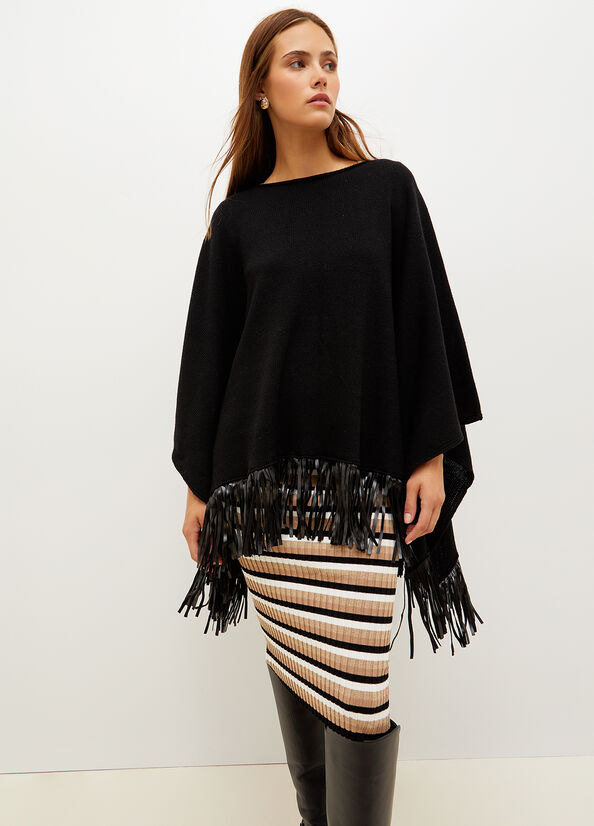 Black Women\'s Liu Jo Poncho With Fringes Coats | LIR-092415