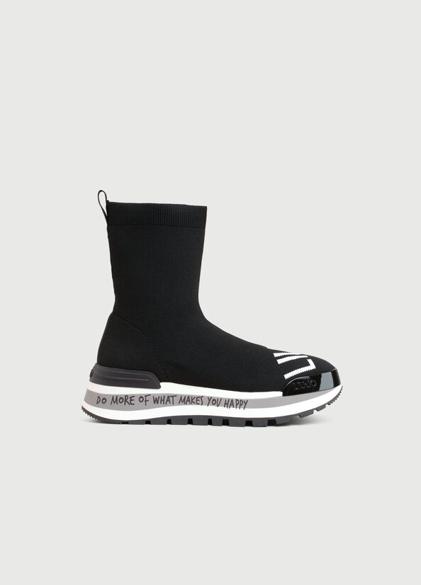 Black Women's Liu Jo Sock With Logo Sneakers | JZK-159864