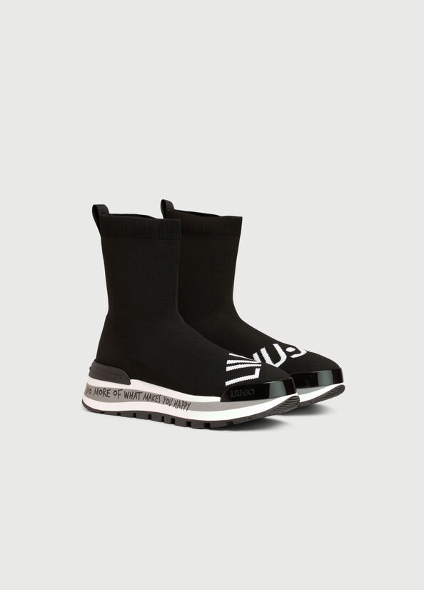 Black Women's Liu Jo Sock With Logo Sneakers | JZK-159864