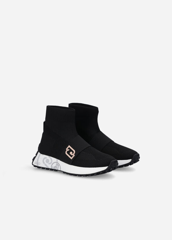 Black Women's Liu Jo Sock With Logo Sneakers | PQO-428370