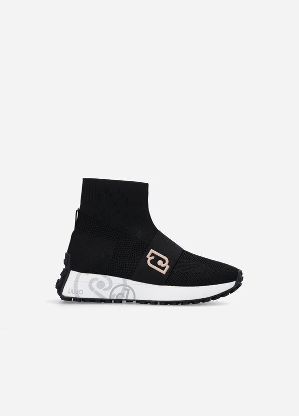 Black Women\'s Liu Jo Sock With Logo Sneakers | PQO-428370