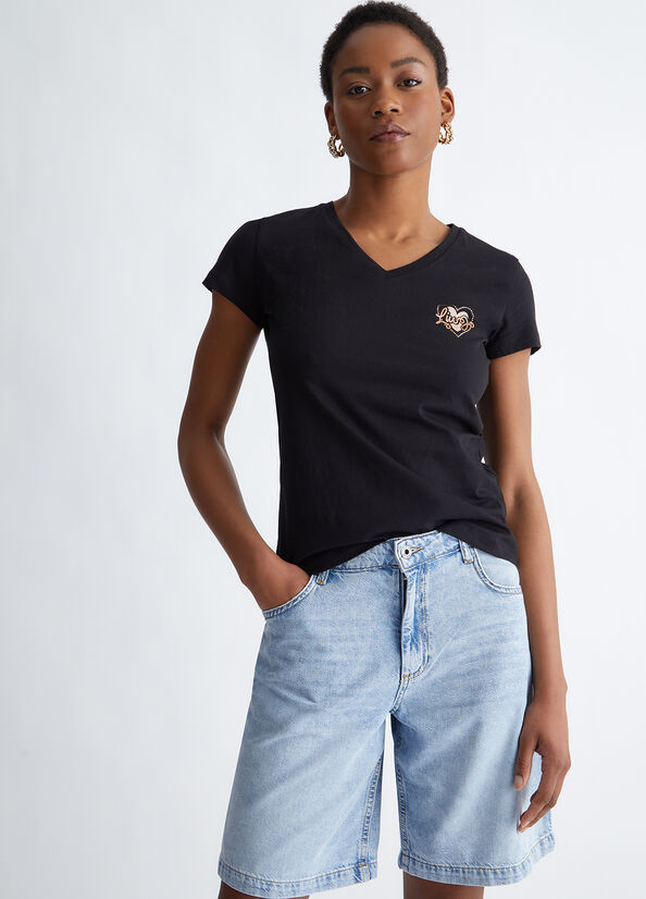 Black Women\'s Liu Jo With Heart And Logo Tops | UJW-508671