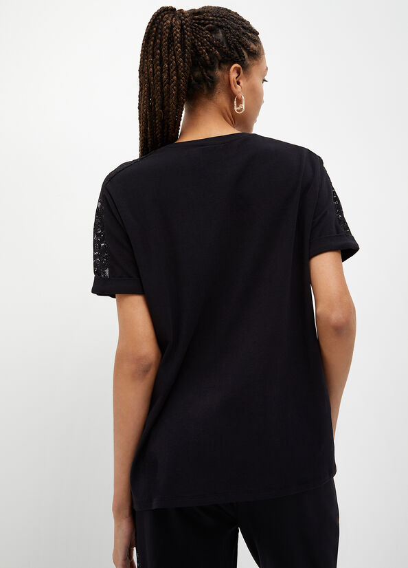 Black Women's Liu Jo With Lace Details T Shirts | GNH-051493