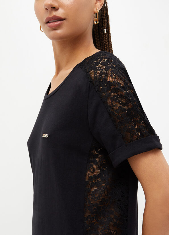 Black Women's Liu Jo With Lace Details T Shirts | GNH-051493