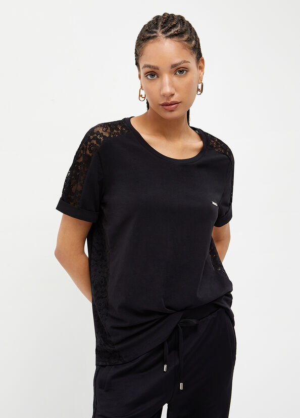 Black Women\'s Liu Jo With Lace Details T Shirts | GNH-051493