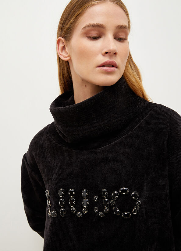 Black Women's Liu Jo With Logo And Gemstones Sweatshirts | IGB-378195