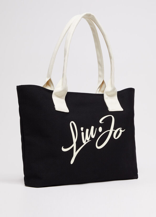 Black Women's Liu Jo With Logo Shopper Bag | PKN-135742