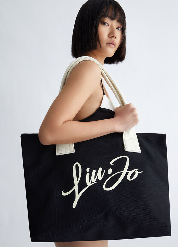 Black Women\'s Liu Jo With Logo Shopper Bag | PKN-135742