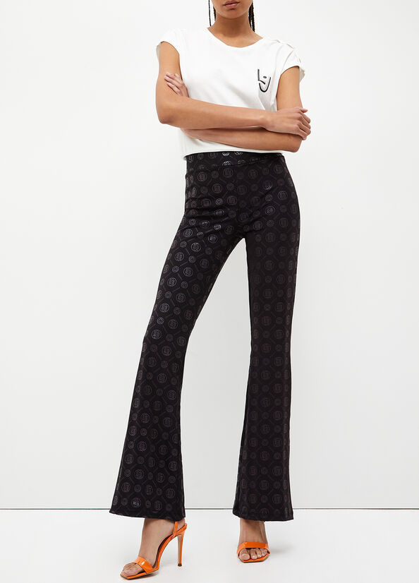 Black Women\'s Liu Jo With Monogram Print Pants | QTV-216345