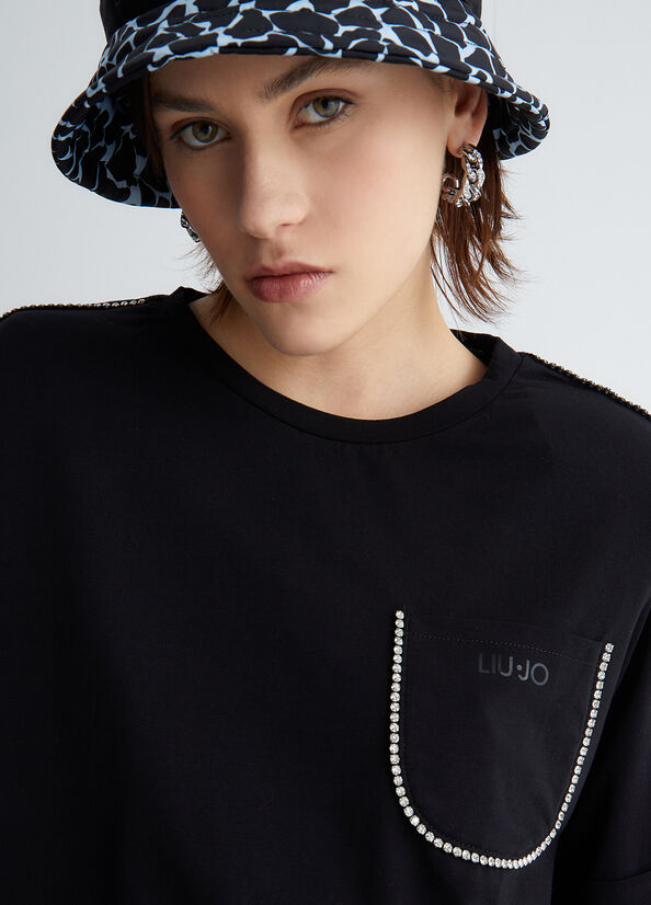 Black Women's Liu Jo With Pocket And Rhinestones T Shirts | RHU-950421