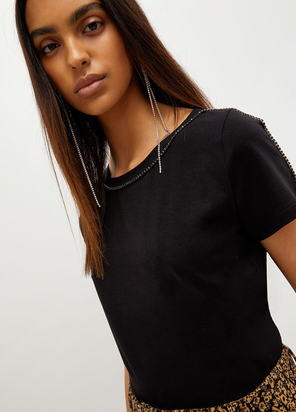 Black Women's Liu Jo With Rhinestones T Shirts | UHC-403862