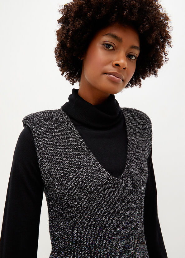 Black Women's Liu Jo Wool And Lurex® Blend Vest Sweaters | FIH-902637