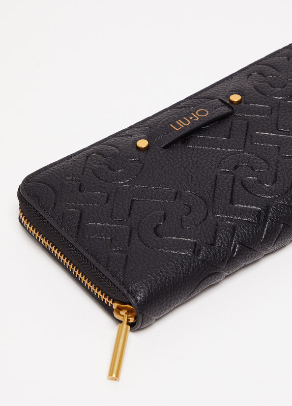 Black Women's Liu Jo Zip Around With Logo Wallets | UEP-120369