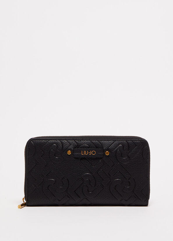 Black Women\'s Liu Jo Zip Around With Logo Wallets | UEP-120369