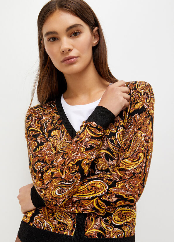 Black / Yellow Women's Liu Jo Cardigan With Paisley Print Sweaters | UWT-832504