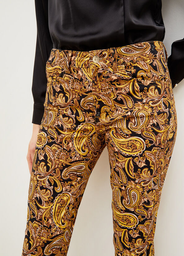 Black / Yellow Women's Liu Jo Paisley In Drill Pants | PZV-493751