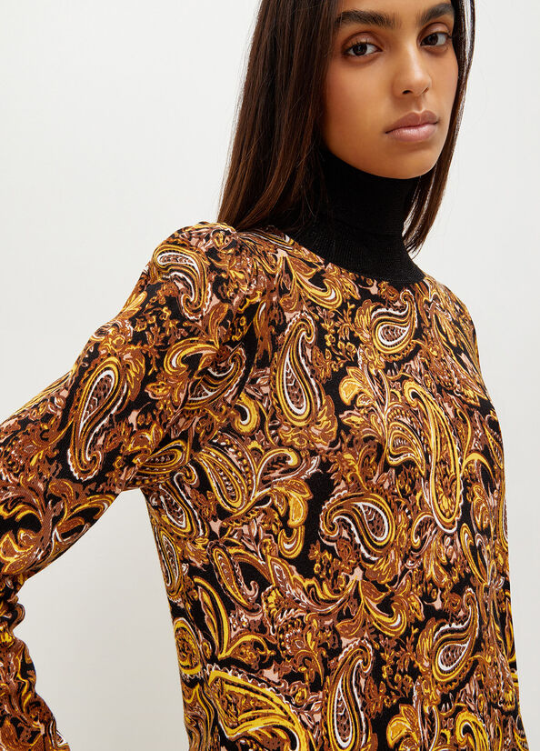 Black / Yellow Women's Liu Jo Turtleneck With Paisley Print Dress | EOX-502641