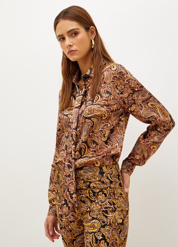 Black / Yellow Women\'s Liu Jo With Paisley Print Shirts | HPA-741325