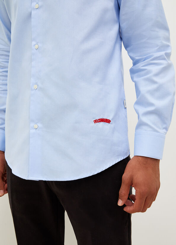 Blue Men's Liu Jo Button Down With Embroidery Detail Shirts | TBH-794368