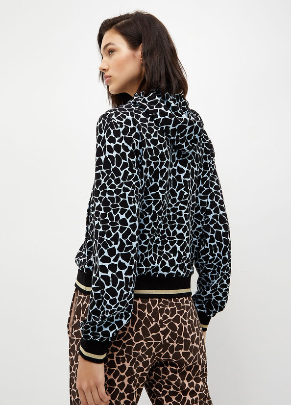 Blue Women's Liu Jo Animal-Print With Zip Sweatshirts | RWU-503261