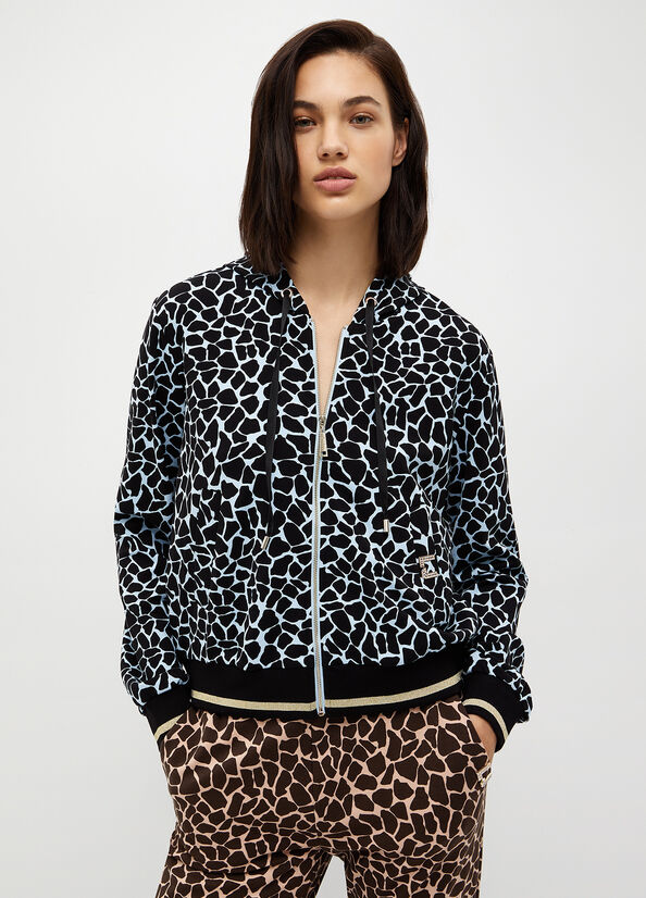 Blue Women\'s Liu Jo Animal-Print With Zip Sweatshirts | RWU-503261