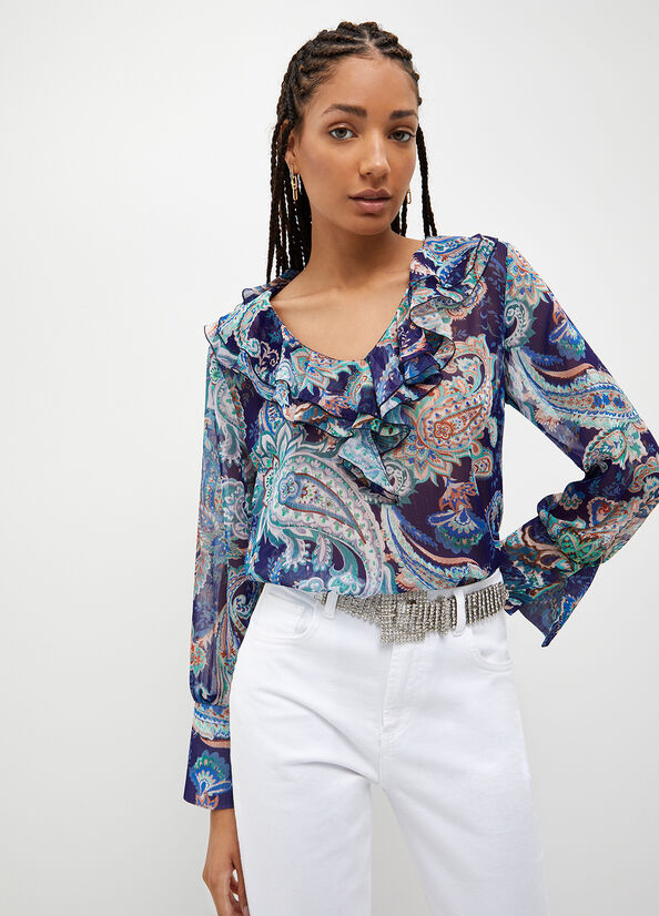 Blue Women\'s Liu Jo Blouse With Paisley Print Shirts | YSL-098462