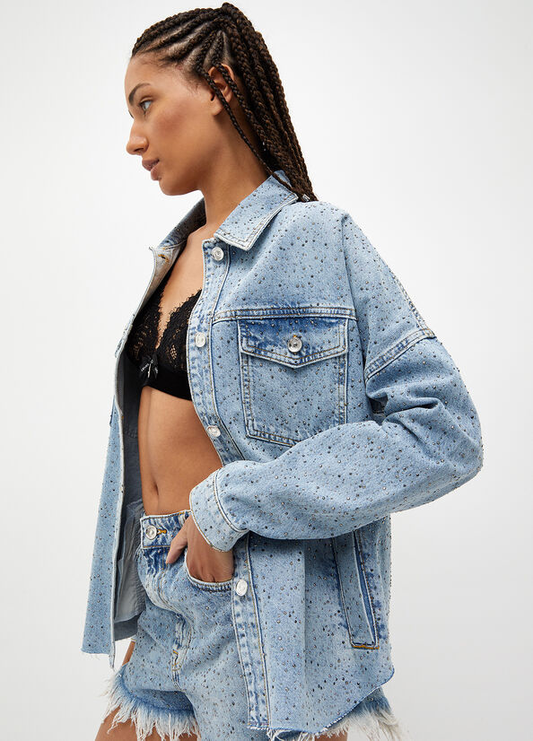 Blue Women's Liu Jo Denim With Rhinestones Jackets | UGY-095326