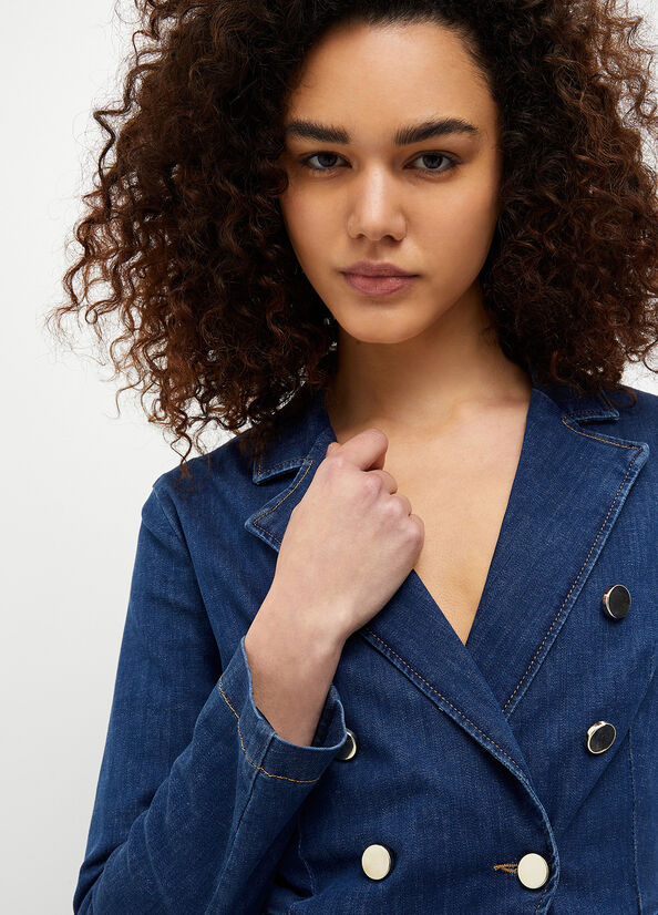 Blue Women's Liu Jo Double-Breasted Denim Blazer Jackets | RMN-427150