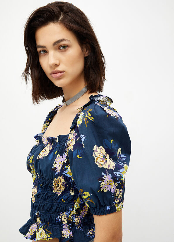 Blue Women's Liu Jo Floral Denim T Shirts | THD-284690