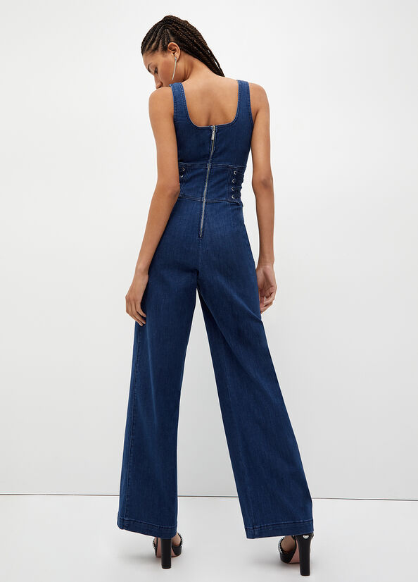 Blue Women's Liu Jo Stretch Denim Jumpsuit Straight-Fit Jeans | XZI-584270