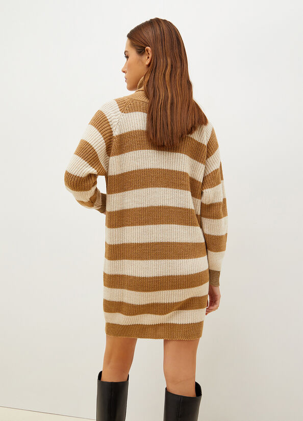 Brown / Cream Women's Liu Jo Striped Knit Dress | BJP-916387