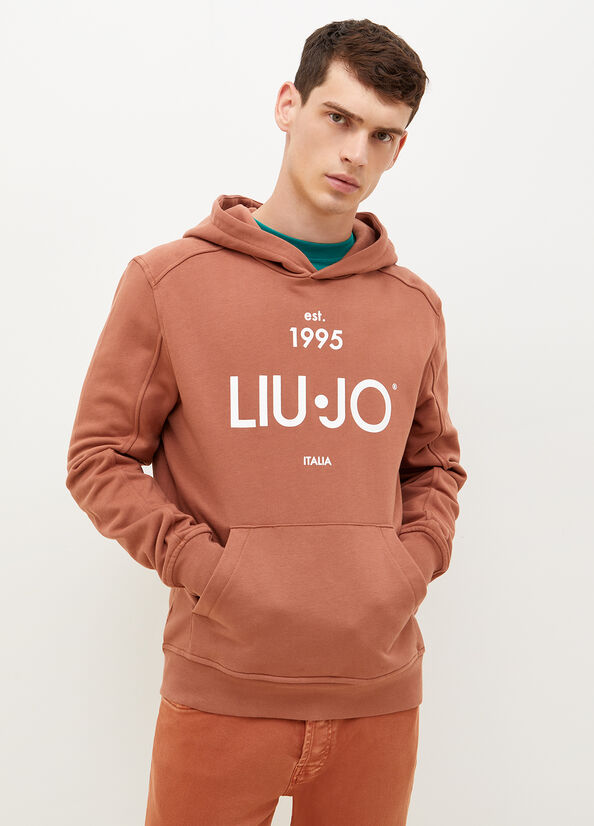 Brown Men\'s Liu Jo 1995 Logo Hoodie Sweaters | PBG-829015