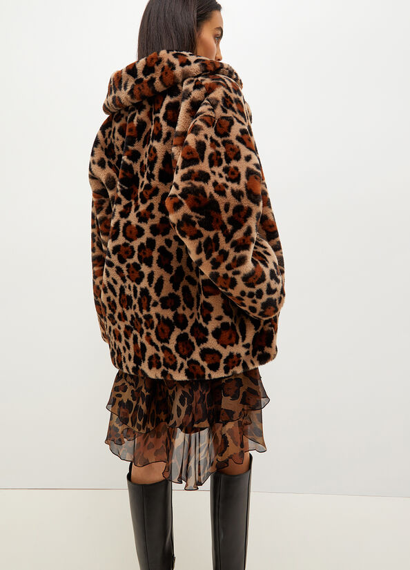 Brown Women's Liu Jo Animal Print In Synthetic Fur Coats | JVT-314572