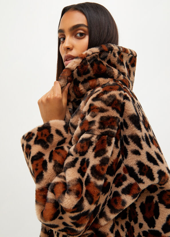 Brown Women's Liu Jo Animal Print In Synthetic Fur Coats | JVT-314572