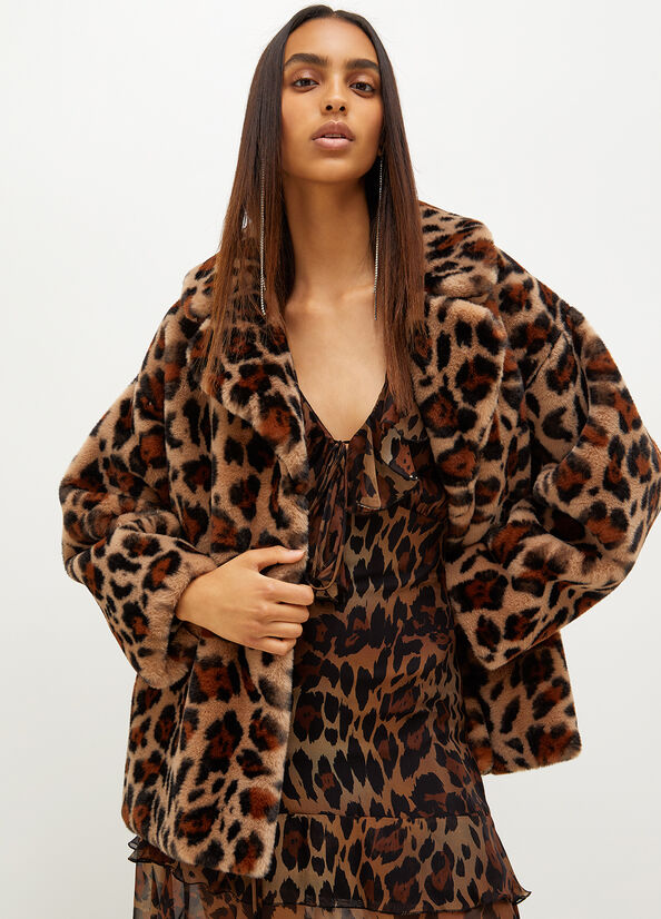 Brown Women\'s Liu Jo Animal Print In Synthetic Fur Coats | JVT-314572