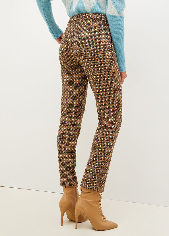 Brown Women's Liu Jo Chinos With Geometric Motif Pants | YKM-501728