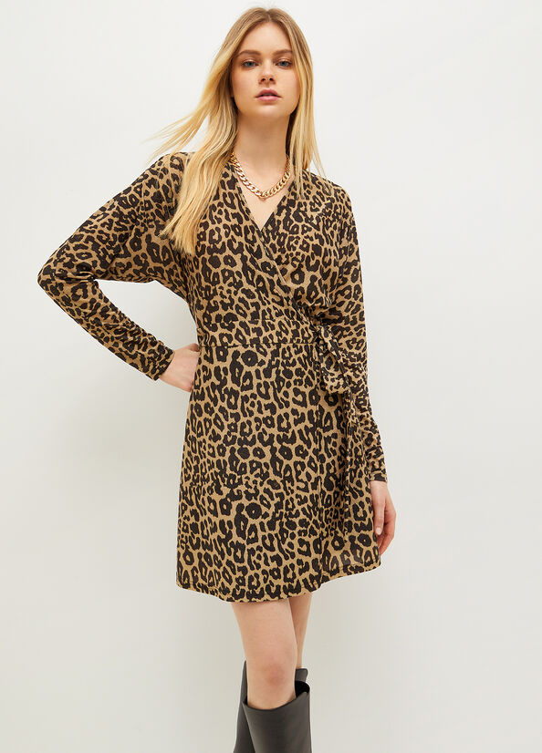 Brown Women\'s Liu Jo Lurex® Jersey Animal Print Dress | ESO-816207