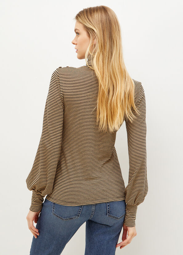 Brown Women's Liu Jo Striped Turtleneck T Shirts | GZP-819502