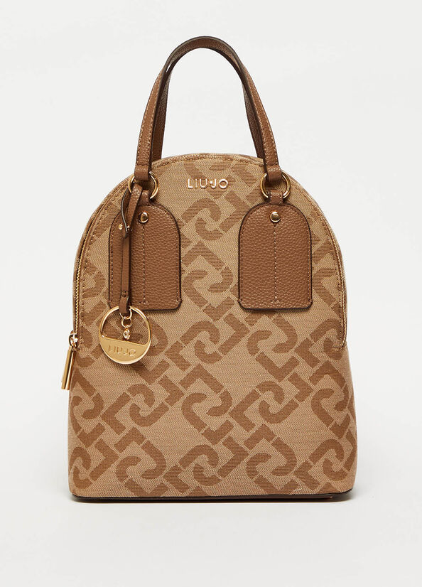 Brown Women's Liu Jo With Jacquard Logo And Charm Backpacks | HFE-703428