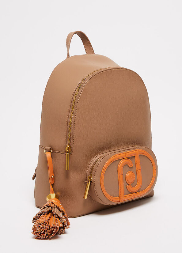 Brown Women's Liu Jo With Logo And Charm Backpacks | BRY-817503